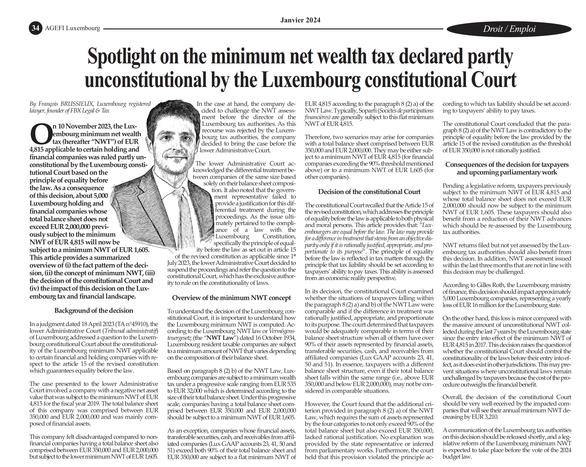 Spotlight on the minimum net wealth tax declared partly unconstitutional by the Luxembourg constitutional Court